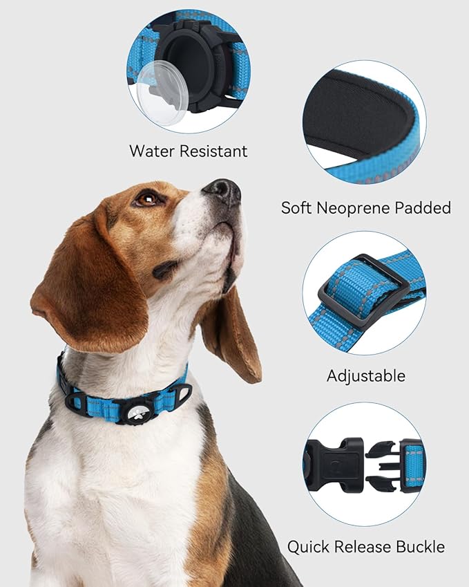 Joytale Airtag Dog Collar, Dual D-Rings, Reflective Pet Collar with Waterproof AirTag Holder, Soft Padded Adjustable for Small Dogs, SkyBlue, S