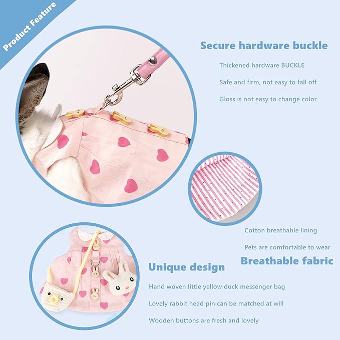 Guinea Pig Clothes,Soft Bunny Ferret Clothes with Pet Rabbit Harness and Leash Mini Hat Bag Cute Brooch for Kitten Small Animal Collars