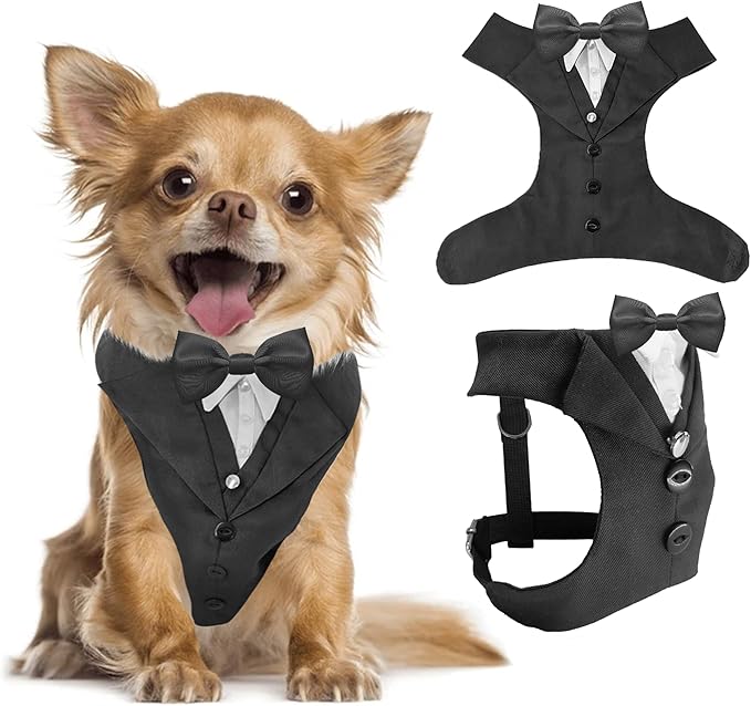 Dog Tuxedo for Wedding Outfit, Dog Suit and Tie Costumes for Birthday, Halloween, Cosplay, Christmas Party, Pet Formal Wear with Bowtie, Tux for Small Dogs, Chihuahua, Bichon, Maltese, Cats