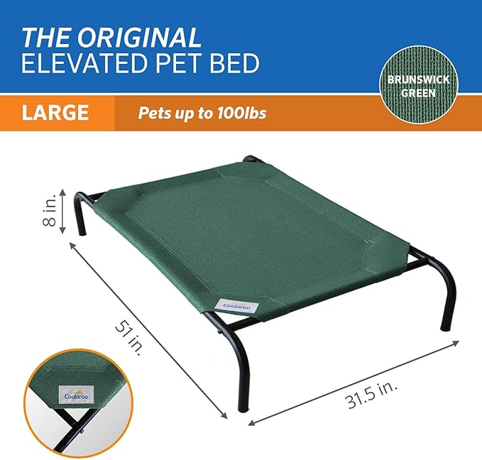Gale Pacific Coolaroo The Original Cooling Elevated Dog Bed, Indoor and Outdoor, Large, Brunswick Green, 51.00" x 31.50" x 8.00"