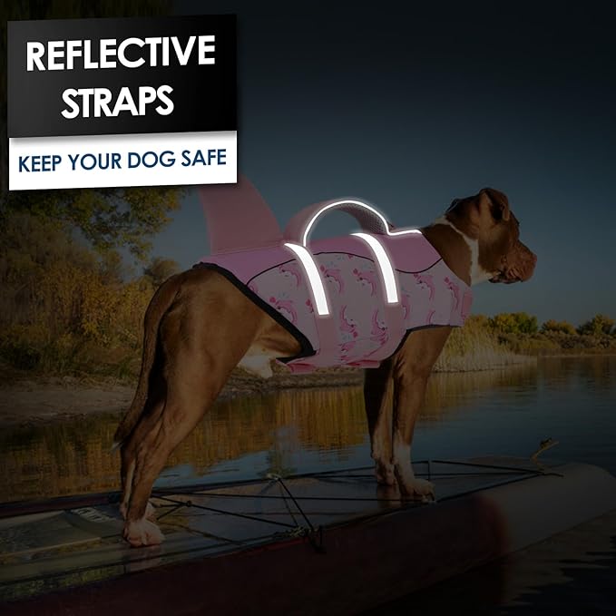 AOFITEE Dog Life Vest, Dog Life Jacket Shark, Reflective Puppy Safety Vest with Superior Buoyancy and Rescue Handle, Adjustable Dogs Swimsuit Float Coat for Small Medium Large Dogs, XS