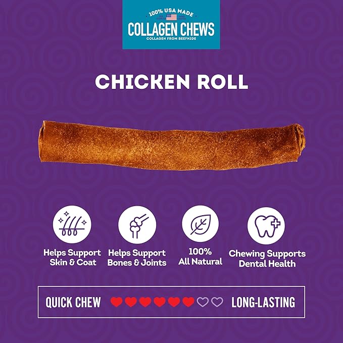USA Collagen Rolls 9-10" Dog Chew Treats - Chicken Marinade Flavor, 4 Count/1 Pack