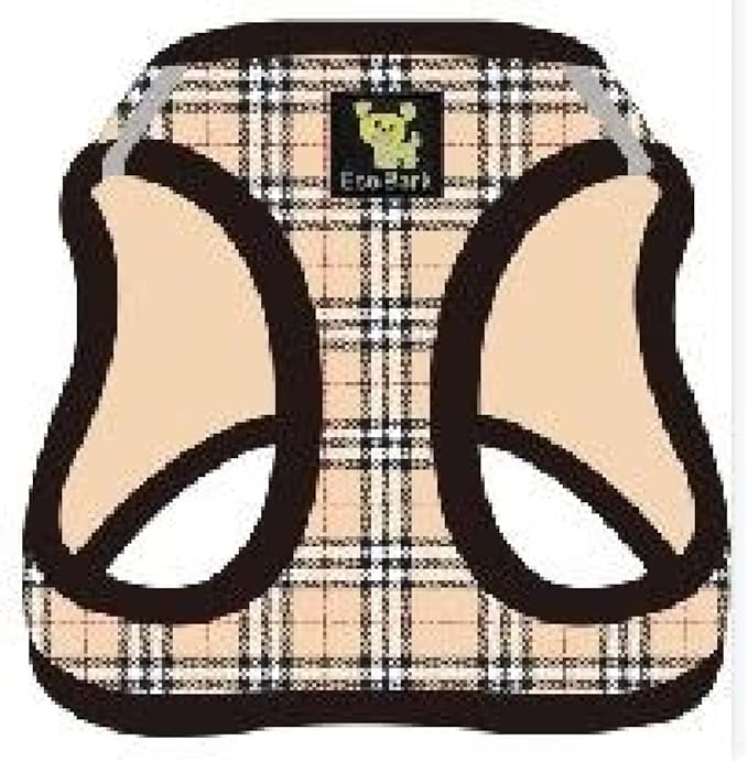 EcoBark Step in Dog Harness - Eco-Friendly Teacup Dog Harnesses for XXS, XS, and Small Dogs - Reflective and Adjustable Mini Body Halter Vest -Tiny Soft Mesh Toy Breed Harness (Beige Plaid, XS)