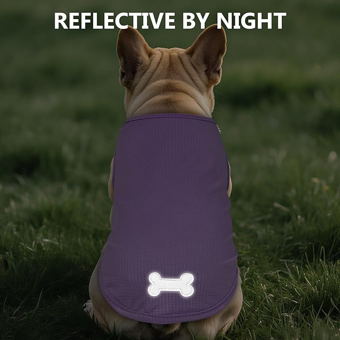 KYEESE 2 Pack Dog Shirts for Medium Dogs Quick Dry Breathable with Reflective Label Tank Top Sleeveless Vest Dog Apparel Dinosaur Pattern Sun-Blocking for Summer, XX-Large, Dinosaur+Purple