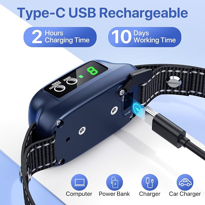 Dog Bark Collar, Automatic Bark Collar with 8 Adjustable Sensitivity for Large Medium Dogs, Humane No Bark Control Collar with Beep Vibration, Smart Anti Barking Collars