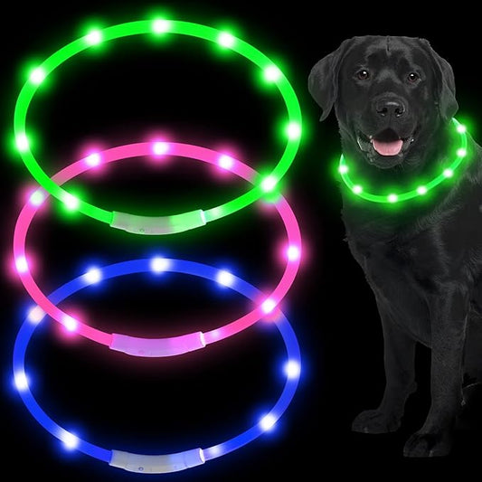 Weewooday 3 Pcs Dog Collar LED USB Rechargeable Lights Dog Necklace Collars Doggy Lights for Night Walking Adjustable Safety Lamp Pet Collars for Large Medium Small Puppy Pet(3 Colors,Natural Style)