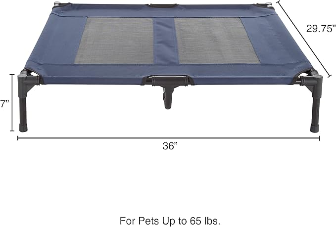 Elevated Dog Bed - 36x29.75-Inch Portable Pet Bed with Non-Slip Feet - Indoor/Outdoor Dog Cot or Puppy Bed for Pets up to 80lbs by PETMAKER (Blue)