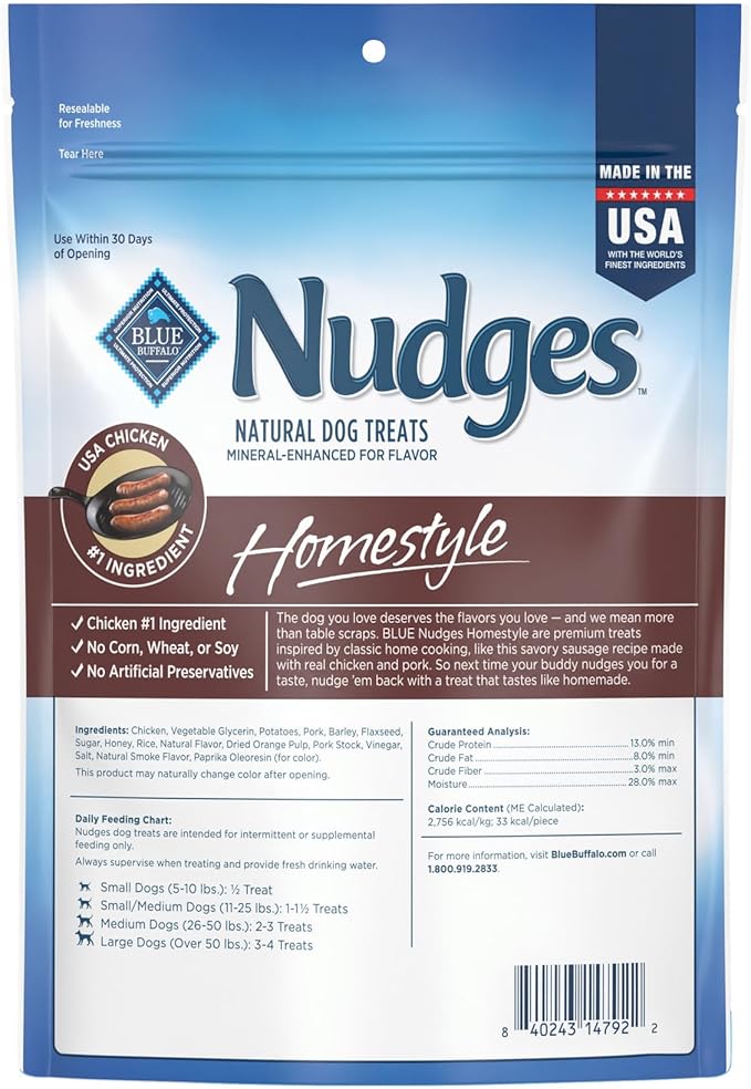 Blue Buffalo Nudges Homestyle Natural Dog Treats Chicken and Pork Bag