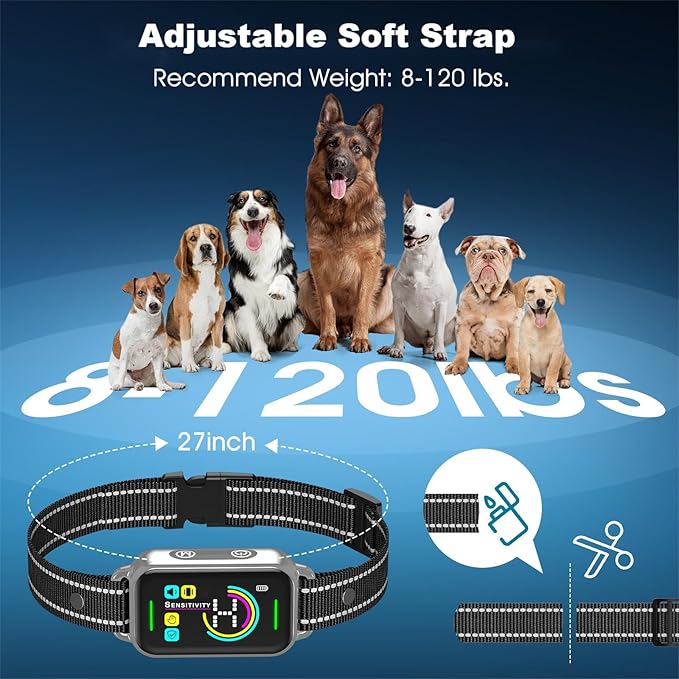 DINJOO Bark Collar, Dog Bark Collar for Large Medium Small Dogs,Smart Bark Collar,Rechargeable Anti Barking Training Collar with 8 Adjustable Sensitivity,Bark Collar with Beep (Grey)