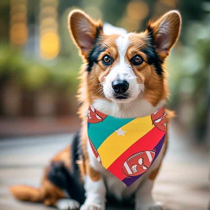 7 PCS Small Dog Bandanas Football 25 Inch American Football Dog Bandana for Medium Dogs Cats Large Scarves for Game Day Grooming M