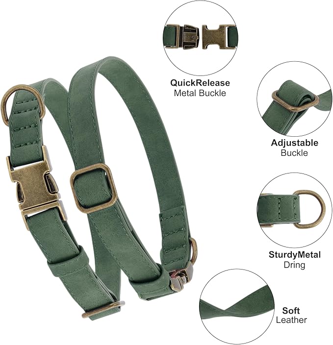 Dog Collar, Soft PU Durable Heavy Duty Dog Collar with Quick Release Metal Buckle, Puppy Collar, Adjustable Collar for Dogs, Small, Dark Green