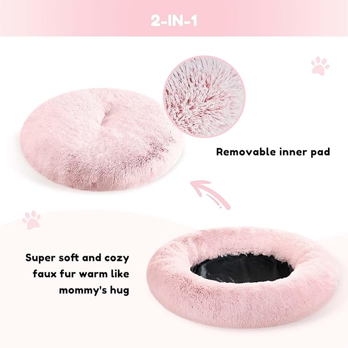 WESTERN HOME WH Calming Dog & Cat Donut Cuddler, Anti-Anxiety Warming Cozy Soft Round Bed, Fluffy Faux Fur Plush Cushion for Small Medium Dogs and Cats (20"/24"/30"/36")