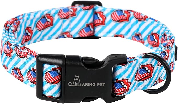 ARING PET 4th of July Dog Collar-Cotton Patriotic Dog Collar, Adjustable Tongue Print Pet Collar Puppy Collars with Quick Release Buckle for Small Medium Large Dogs