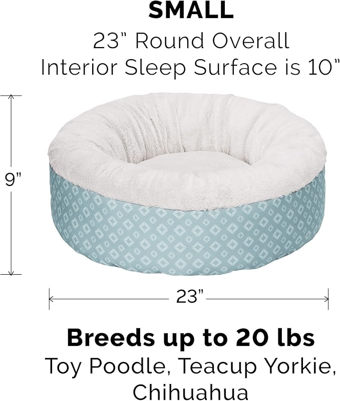 Furhaven 23" Round Donut Dog Bed for Indoor Cats & Small Dogs, Washable, For Dogs Up to 20 lbs - Plush & Diamond Print Donut Bed - Aqua, Small
