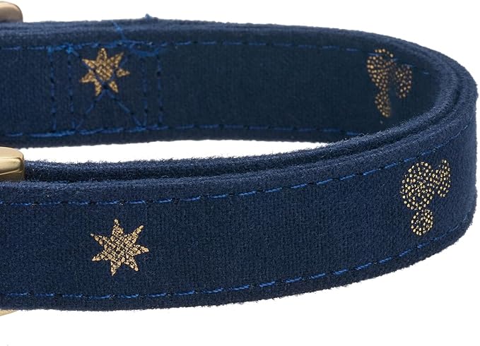Cotton Dog Collar with Metal Buckle Adjustable Soft Dog Collars with Gold Star for Small Medium Large Dogs,Dark Blue,Medium