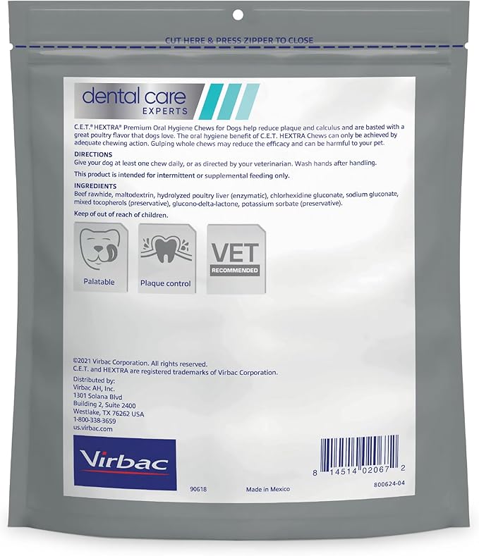 Virbac C.E.T. HEXtra Premium Dental Dog Chews XLarge 51 & Up lb 30 Count