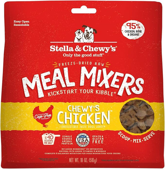Stella & Chewy's Freeze-Dried Raw Chicken Meal Mixers- Dog Food Topper and Mixer - Made with 95% Cage-Free Chicken, Organs & Bone - Perfect for Picky Eaters - Grain-Free - 18oz