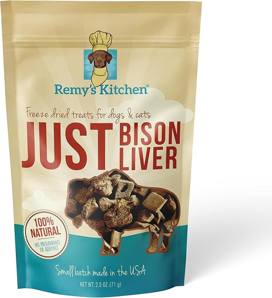 Just Bison Liver Freeze Dried Dog Treats USA Sourced and Small Batch Made - Human-Grade, All Natural Single Ingredient Dog Treat Without Artificial Preservatives, Grain Free - 2.5 oz