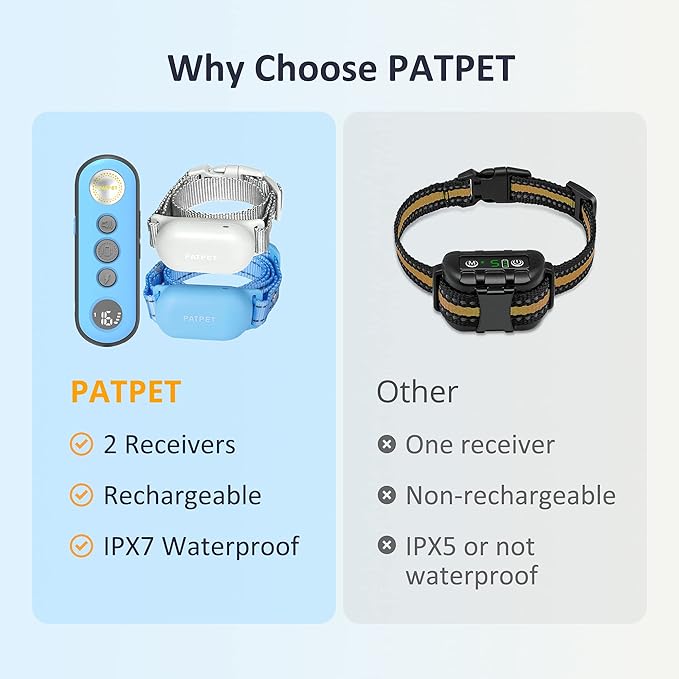 PATPET Shock Collar for Dogs(10-120lbs), 4000ft Rechargeable IPX7 Waterproof Training Collar with Remote for 2 Dogs- Electric Dog Collar for Small Medium Large Dogs 2 Packs