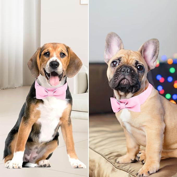 Segarty Dog Bow Tie Collar, Adjustable Pink Bowtie for Small Medium Dogs, Durable Cat Neck Tie Tuxedo Comfortable Cotton Girl Pets Grooming Accessories for Formal Wedding Holiday Birthday Gift Party