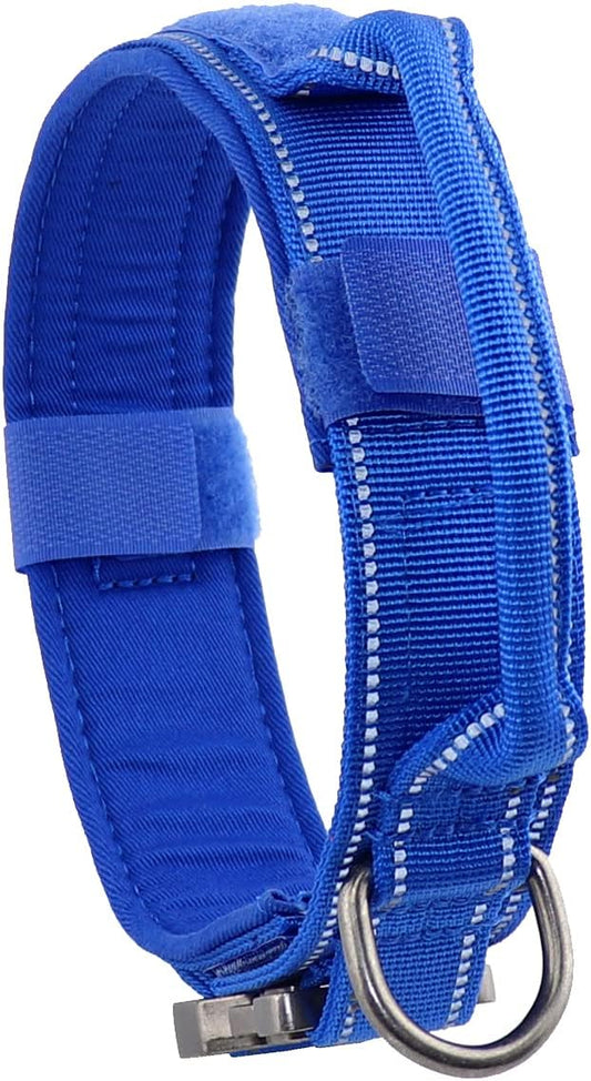 Tactical Dog Collar with Heavy Duty Metal Buckle and Control Handle for Medium Large Dogs Training(Bright Blue, Medium)