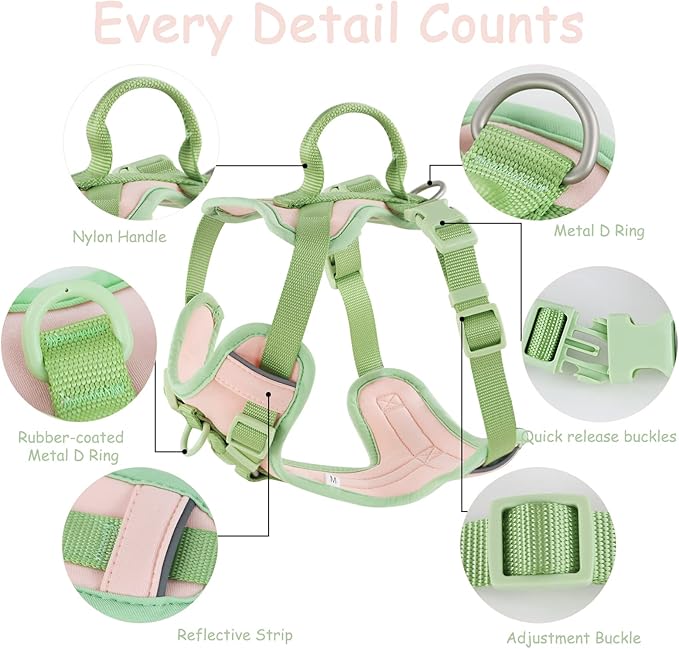 No Pull Dog Harness Adjustable Soft Padded Pet Vest with Control Handle Adorable Daily Harness for Dogs(Gossamer Pink S)