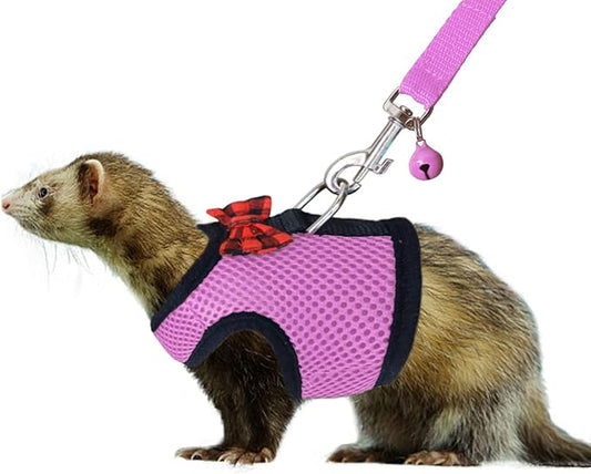 Rypet Animal Harness and Leash - Soft Mesh Pet Harness With Safe Bell, No Pull Comfort Padded Vest for Small Pet Pink M