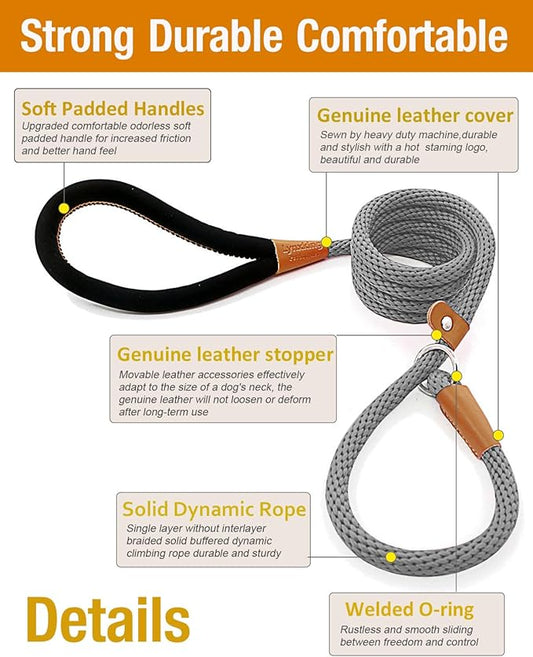 lynxking Dog Leash Slip Lead 5 6 8 FT Dog Training Leash Strong Heavy Duty Braided No Pull Training Lead Leashes for Small Medium Large Dogs