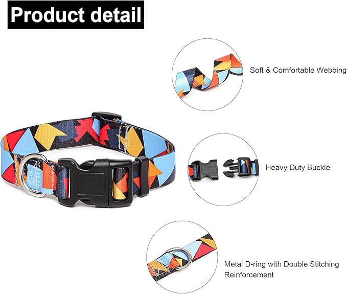 Adjustable Dog Collar with Patterns, Ultra Comfy Soft Nylon Breathable Pet Collar for Small Medium Large Dogs (M, Color Block)