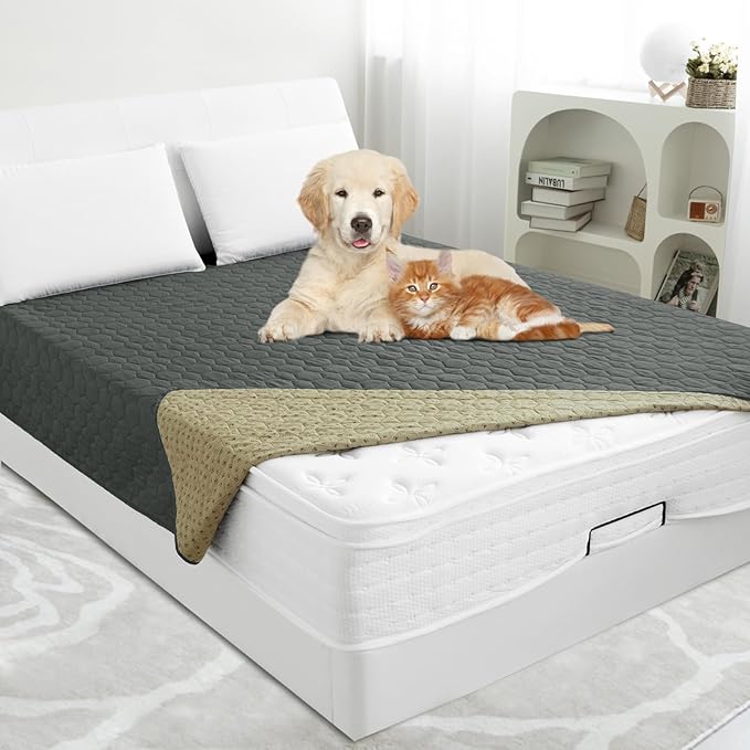 PureFit 100% Waterproof and Anti-Slip Dog Bed Cover, Washable Pet Blanket, Stain Resistant Sofa Couch Furniture Protector Cover for Kids, Dog, Cat (82x82 Inch, Dark Grey)