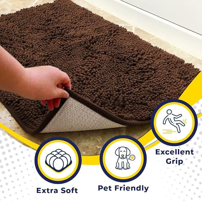 Muddy Mat® Shown on TV – Super Absorbent Microfiber Dog Door Mat for Muddy Paws, Non-Slip Washable Pet Rug, Quick Dry Chenille Entryway Carpet, Machine Washable Indoor Outdoor mat, Brown 35"x24"