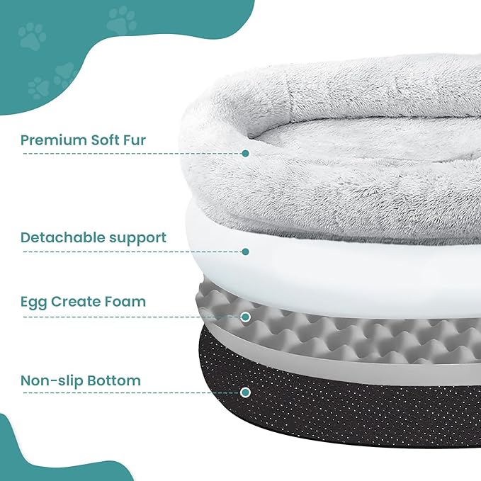JOLLYVOGUE Human Dog Bed for Adults and Pets, Ultra-Soft Plush Giant Dog Bed with Egg Crate Foam, Non-Slip Base, and Machine Washable Cover - Perfect for Relaxation and Napping, Light Grey