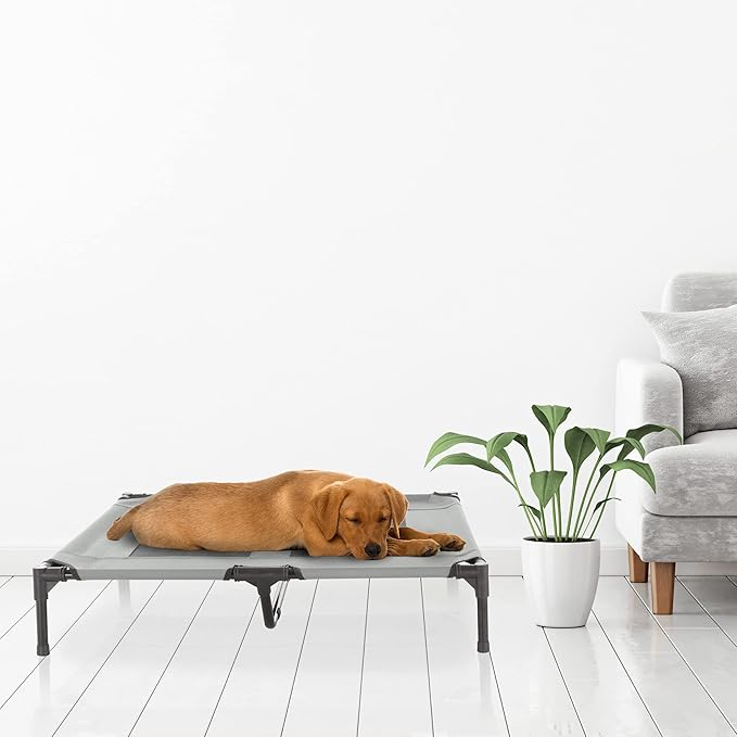 Elevated Dog Bed - 36x29.75-Inch Portable Pet Bed with Non-Slip Feet - Indoor/Outdoor Dog Cot or Puppy Mattress for Pets up to 80lbs by PETMAKER (Gray)