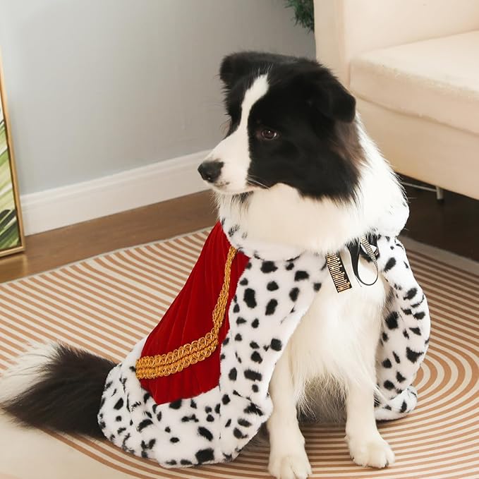 Lovelyshop pet Serial Lux Fur Red Cat Dog Cloak for Halloween Costumes, King Queen Prince and Princess Cosplay-L