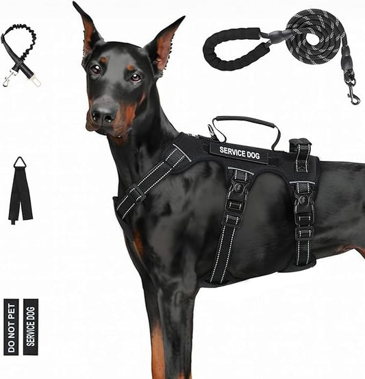Escape Proof Dog Harness for Large Medium Sized Dogs Six Point Adjustable, Service Dog Vest Harness and Leash Set, No Pull Dogs Harnesses with Handle, XL Dog Harnesses for Walking(Black, XL)