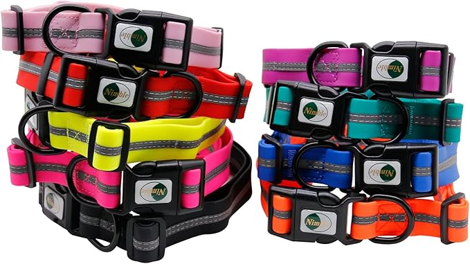 NIMBLE Dog Collar Waterproof Pet Collars Anti-Odor Durable Adjustable PVC & Polyester Soft with Reflective Cloth Stripe Basic Dog Collars S/M/L Sizes (Large (15.35”-24.8”inches), Candy Red)