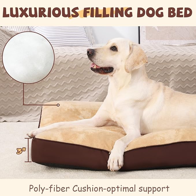 Dog Crate Bed Waterproof Deluxe Plush Dog Beds with Removable Washable Cover Anti-Slip Bottom Pet Sleeping Mattress for Large, Medium, Jumbo, Small Dogs, 47 x 29 inch, Brown