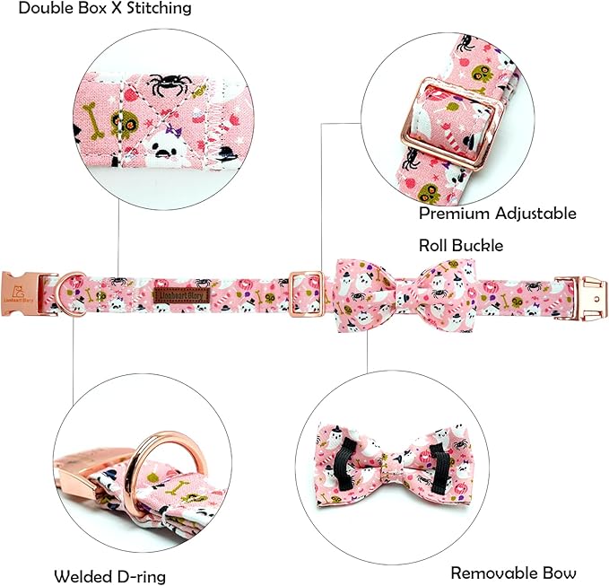 Lionheart Glory Halloween Dog Collar Bowtie - Heavy Duty Adjustable Fall Holiday Collar for Medium Dogs - Bow for Female or Male Pets - Gift