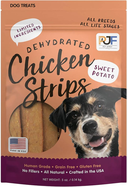 Pet Jerky Factory Premium Chicken and Sweet Potato 5 oz. Dog Jerky Treats |100% Human Grade | USA Made | High Protein | Low Fat | Grain Free | Limited Ingredients | BHA-BHT Free | Soft-Tender