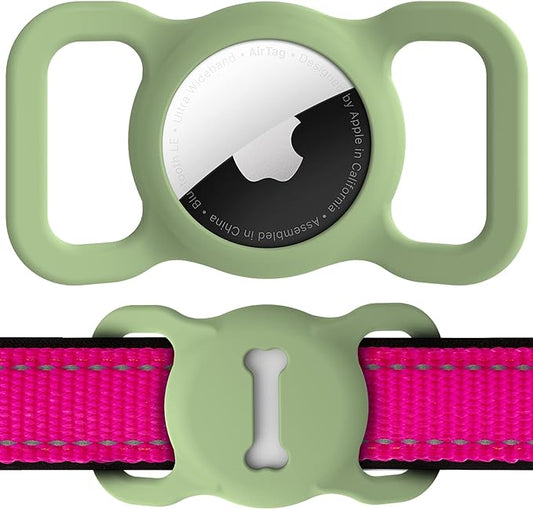 for Airtag Dog Collar Holder, Air Tag Protective Cat Airtag Dog Collar,Silicone AirTags GPS Tracking Accessories,Air Tags with Bone Pattern (1 Pack(Green))