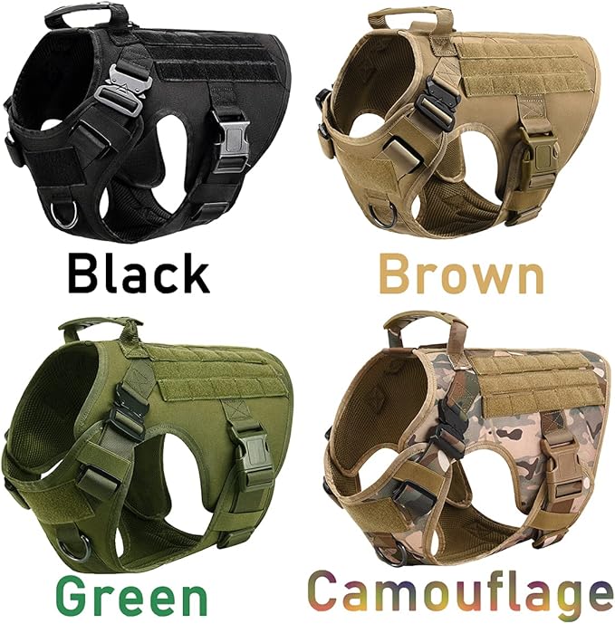 Tactical Dog Harness Vest with Handle Military Working Training Molle Vest with Metal Buckles & Loop Panels for Large Dogs for Walking Hiking Hunting Training Free Bungee Dog Leash (Brown XL)