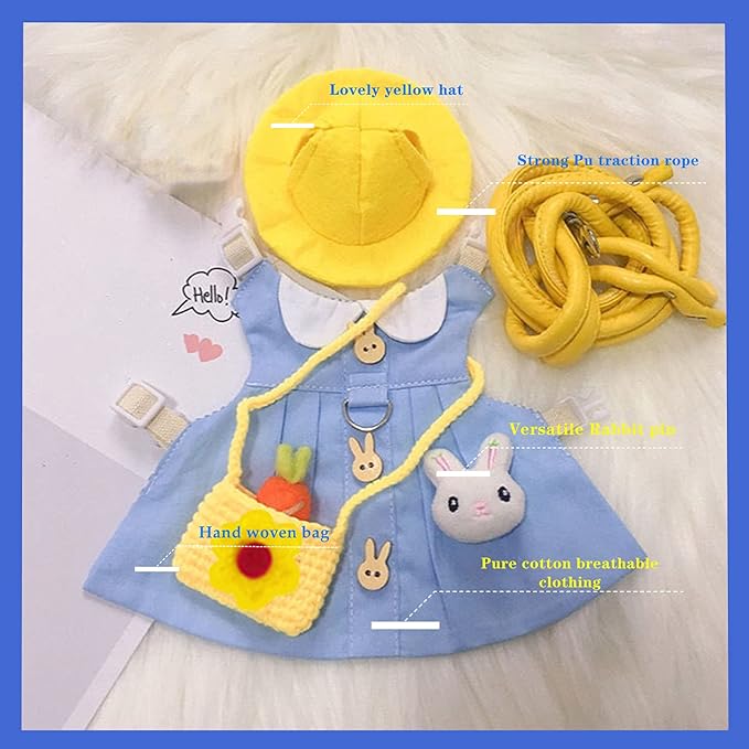 Guinea Pig Clothes,Soft Bunny Ferret Clothes with Pet Rabbit Harness and Leash Mini Hat Bag Cute Brooch for Kitten Small Animal Collars