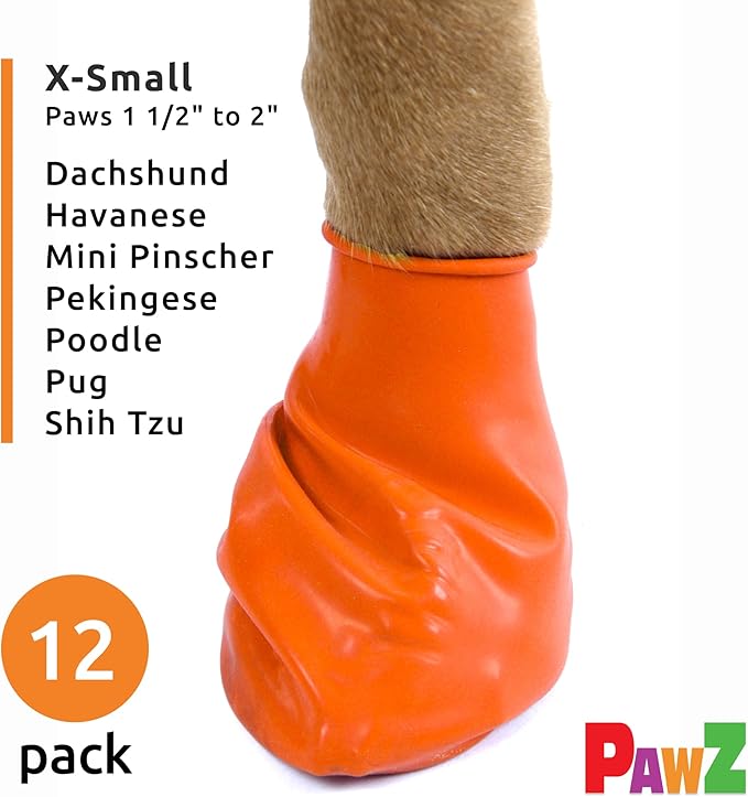 PawZ Rubber Dog Boots for Paws to 2" - All-Weather Dog Booties for Hot Pavement, Sand, Snow, Mud, and Rain - Anti Slip Dog Socks - XS, Orange