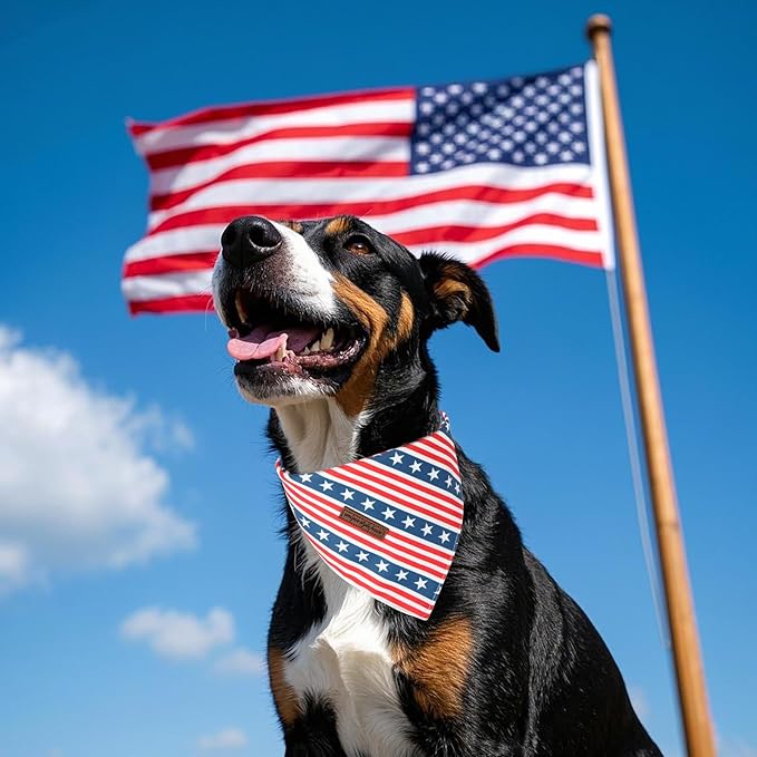 Unique Style Paws Dog Independence Bandanas 2Pcs Washable Cotton Triangle Summer Striped Star Flag Puppy Scarfs for Small Medium Large Dogs and Cats