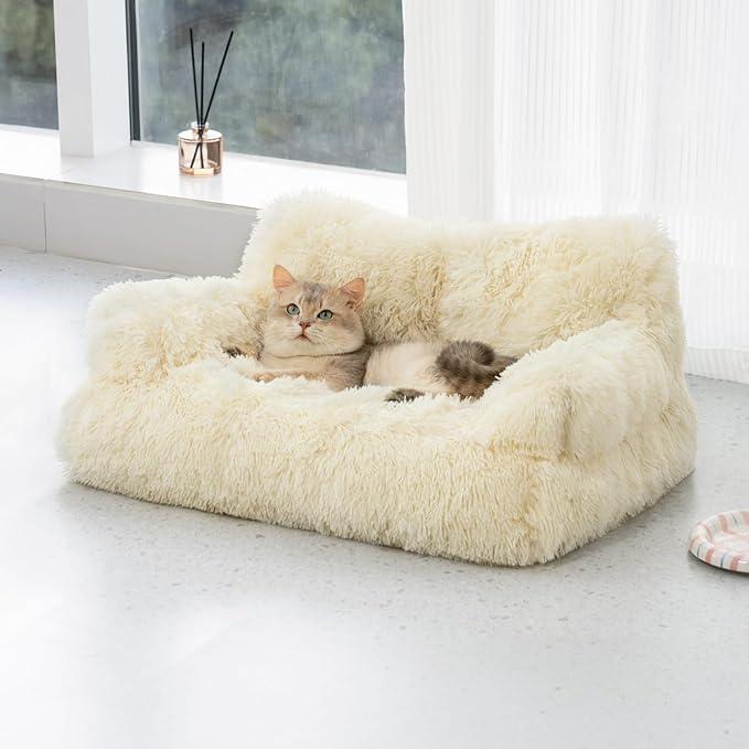Mewoo Dog Couch, Small Dog Bed with Removable Washable Cover, Cute Cat Couch for Pets, Cat Beds for Indoor Cats with Anti-Slip Bottom (Beige)