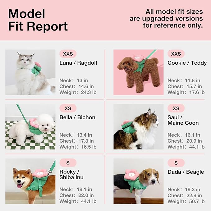 VETRESKA Flora Dog Harness, Leash and Collar Set, No Pull Dog Vest Harness for Walking and Training, Adjustable, Easy Control and Soft Padded Pet Harness and Backpack for Small Medium Large Dogs, S