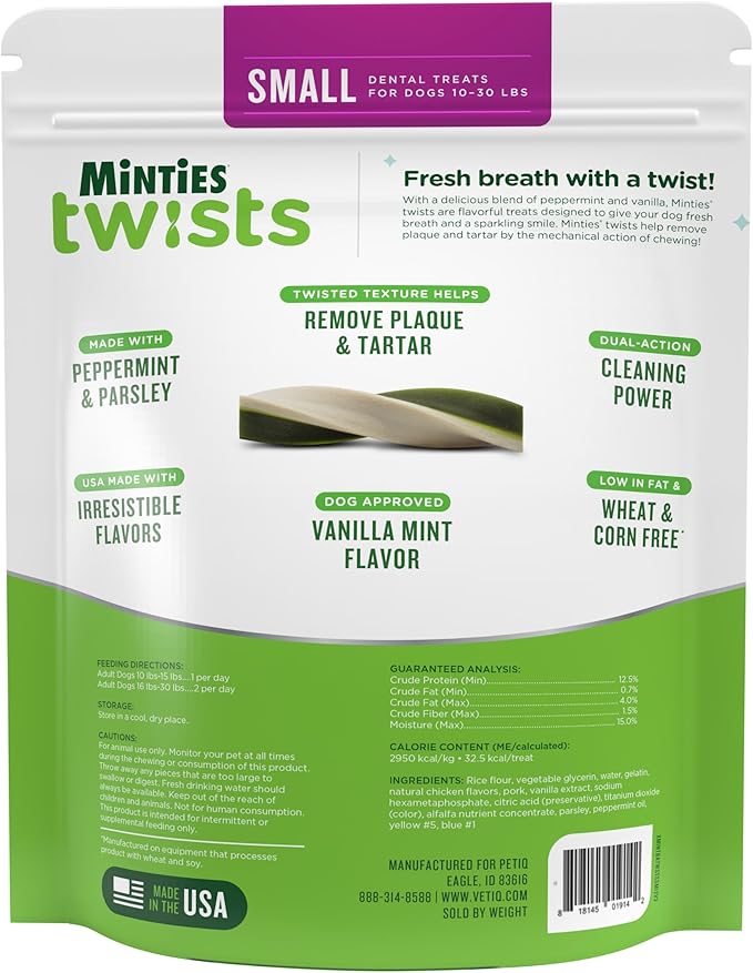 Minties Twists VetIQ Dog Dental Bone Treats, Dental Chews for Tiny/Small Dogs (Under 40 lbs), 16 Count