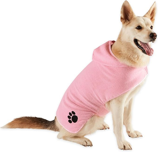 Bone Dry Pet Robe Collection Embroidered Absorbent Microfiber Bath Robe with Adjustable Closure, for Dogs & Cats, Large, Pink