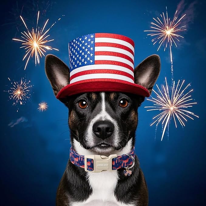ARING PET 4th of July Dog Collar-Cute Bow Patriotic Dog Collars, Adjustable American Flag Pet Collars Puppy Collar with Quick Release Buckle