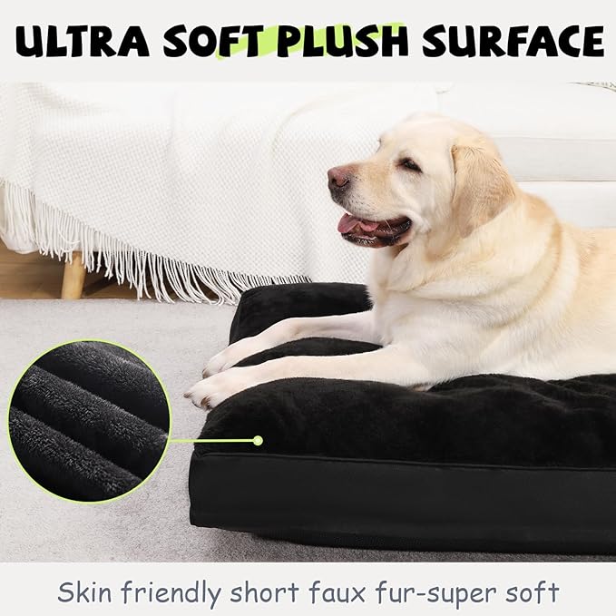 Dog Crate Bed Waterproof Deluxe Plush Dog Beds with Removable Washable Cover Anti-Slip Bottom Pet Sleeping Mattress for Large, Medium, Jumbo, Small Dogs, 47 x 29 inch, Black